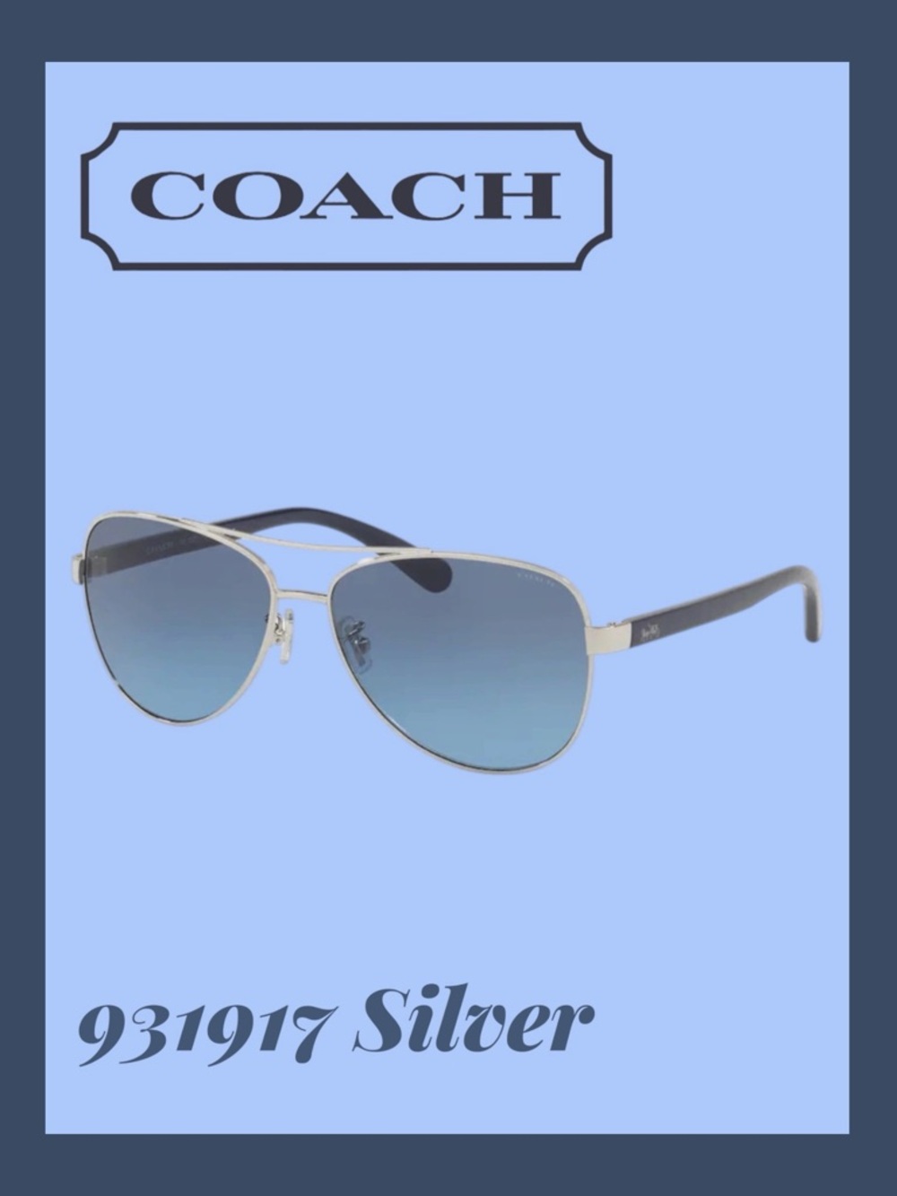 Coach HC 7077 (L1015) 931917 Sliver 58 14 140 2N Blue Aviator Sunglasses